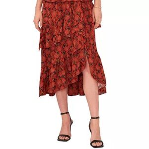 1STATE Asymmetrical Red Floral Skirt